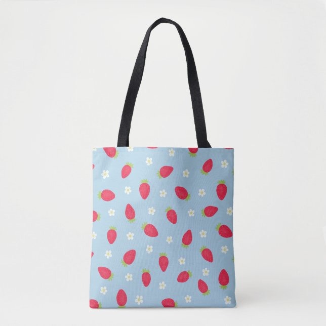 Summer Strawberries (large scale) Blue Tote Bag (Front)