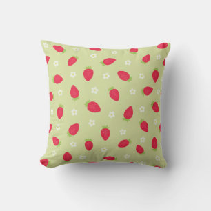 Summer Strawberries (large scale) Green Cushion
