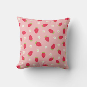Summer Strawberries (large scale) Pink Cushion