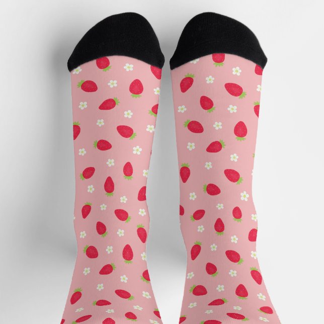 Summer Strawberries (large scale) Pink Socks (Top)
