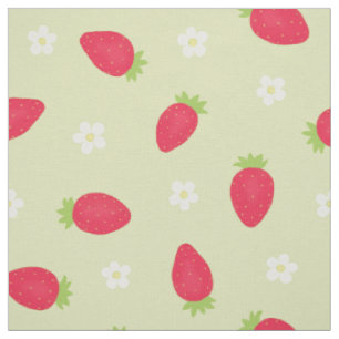 Summer Strawberries on Green (large scale) Fabric