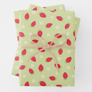 Summer Strawberries on Green (large scale) Wrapping Paper Sheet