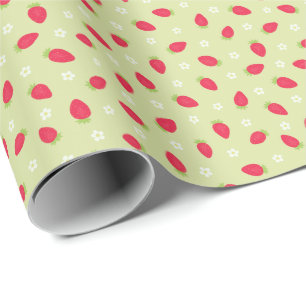 Summer Strawberries on Green (small scale) Wrapping Paper