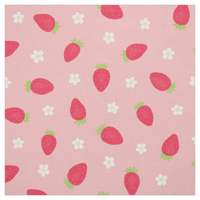 Summer Strawberries on Pink (medium scale) Fabric (Swatch)