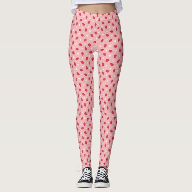 Summer Strawberries Pink Leggings (Front)