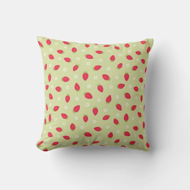 Summer Strawberries (small scale) Green Cushion (Front)