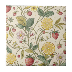 Summer Strawberry and Citrus Fruit on Warm Cream Tile