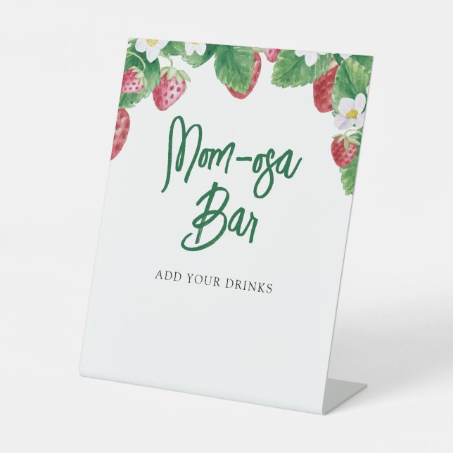 Summer Strawberry Baby Shower Mum-osa Bar Pedestal Sign (Front)