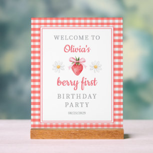 Summer Strawberry Berry First Birthday Welcome Acrylic Sign