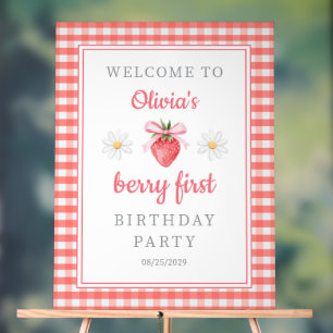 Summer Strawberry Berry First Birthday Welcome Acrylic Sign