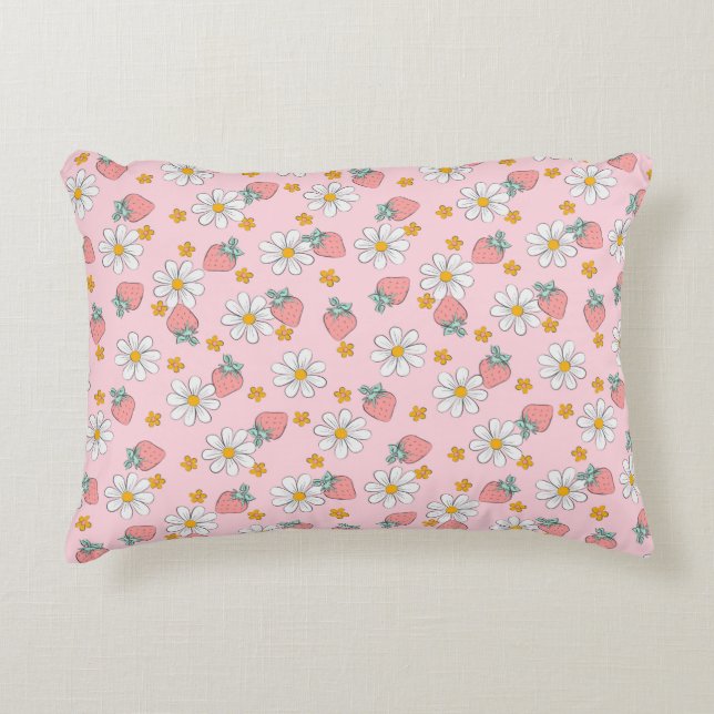 Summer Strawberry Daisy Pattern  Decorative Cushion (Front)