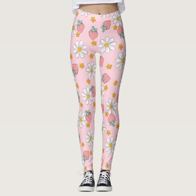 Summer Strawberry Daisy Pattern  Leggings (Front)