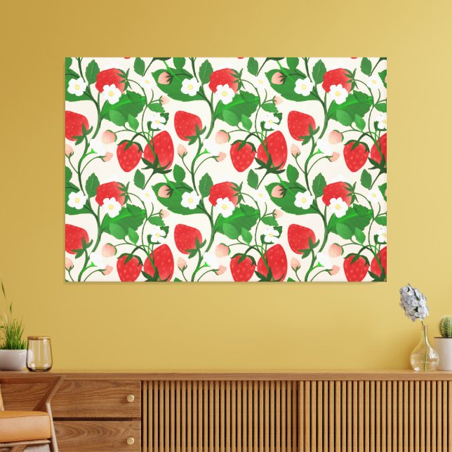 Summer Strawberry in Pink Canvas Print (Insitu(LivingRoom))