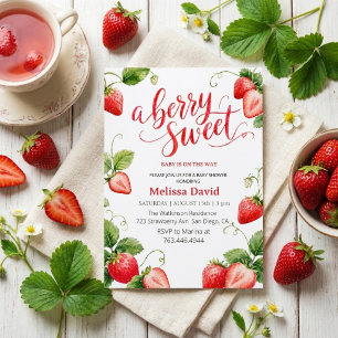 Summer strawberry on the way baby shower invitation