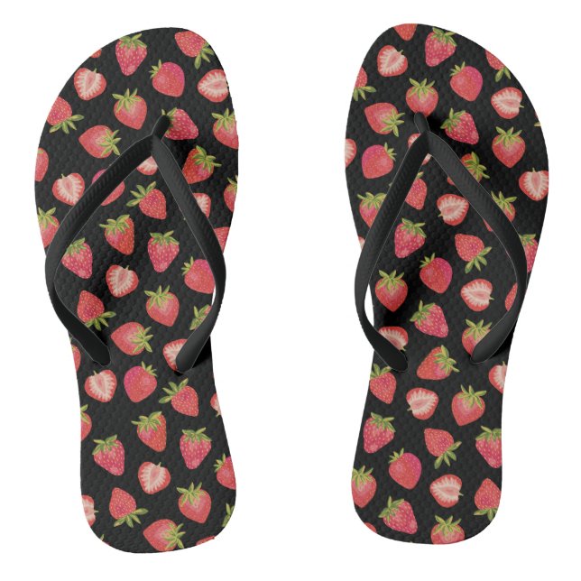 Summer Strawberry Pattern on black Jandals (Footbed)