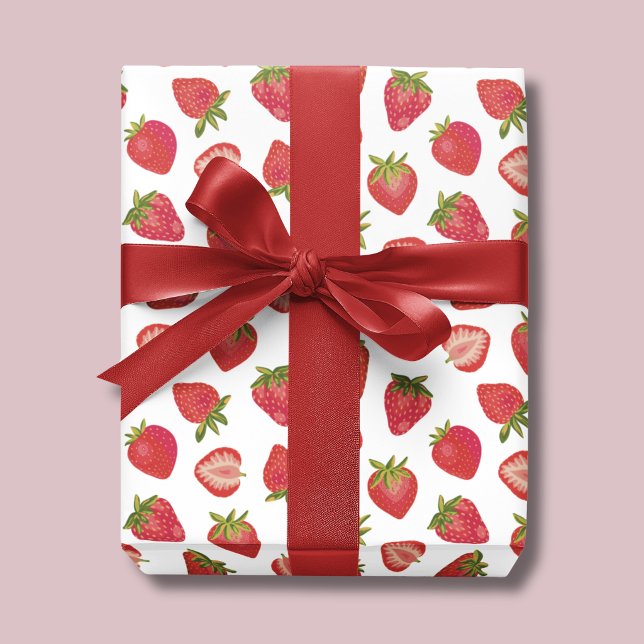 Summer Strawberry Pattern Wrapping Paper (Strawberry Wrapping Paper roll. Also available in rolls. Perfect for girls birthday & baby shower)
