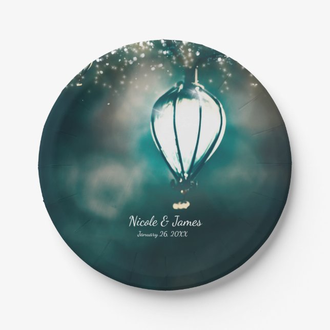 Summer String Lights Enchanted Wedding Reception Paper Plate (Front)