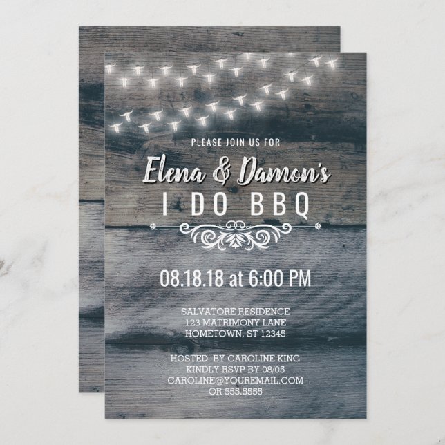 Summer String Lights Rustic Western I Do BBQ Invitation (Front/Back)