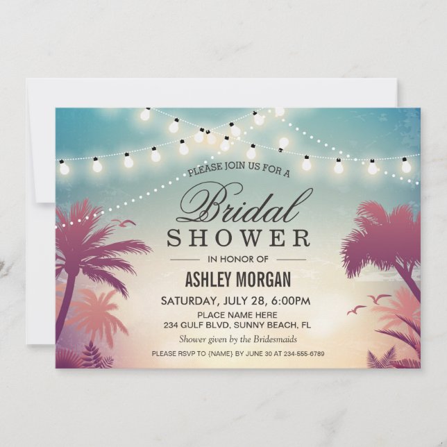 Summer String Lights Sunset Outdoor Bridal Shower Invitation (Front)