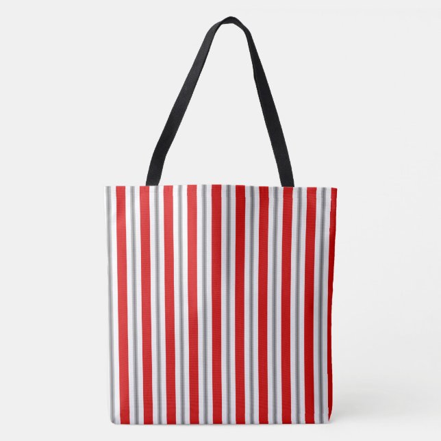 Summer stripes - deep red white and grey / grey tote bag (Front)