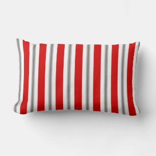 Summer Stripes, Deep Red, White and Grey  Lumbar Cushion