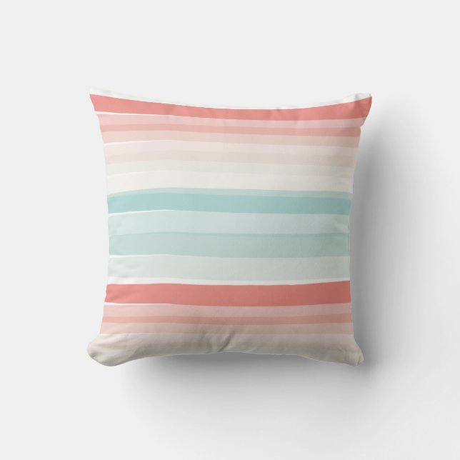 Summer stripes in coral and turquoise cushion (Front)