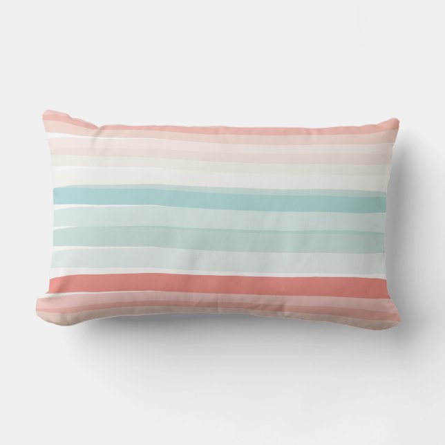 Summer stripes in coral and turquoise lumbar cushion (Front)