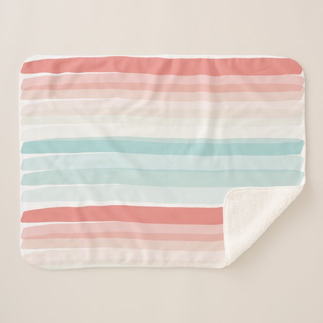 Summer stripes in coral and turquoise sherpa blanket (Front (Horizontal))