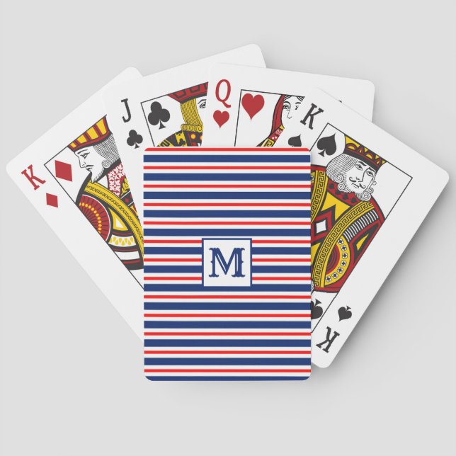 Summer Stripes Monogrammed Ocean Playing Cards (Back)