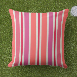 Summer Stripes Pattern   Pink and Red Outdoor Cushion