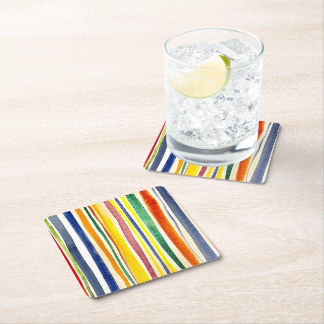 summer stripes square paper coaster (Insitu)