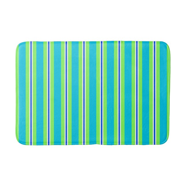 Summer Stripes, Turquoise and Lime Green  Bath Mat (Front)