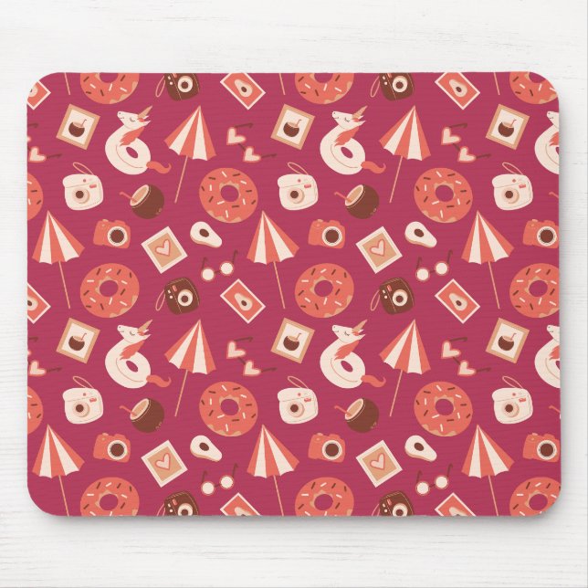 Summer Stuff Maroon Background Mouse Pad (Front)