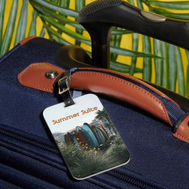 Summer Suite Surfboards & Palm Trees Luggage Tag (Front Insitu 1)