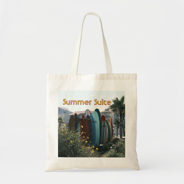 Summer Suite Surfboards & Palm Trees Tote Bag (Front)