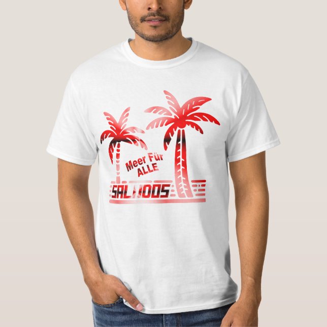 Summer Sun and Sea - "SALUDOS" - Palm Decor T-Shirt (Front)