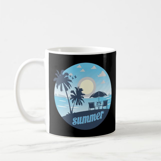 Summer, Sun, Beach, Chairs, Umbrella & Palm Trees Coffee Mug (Left)