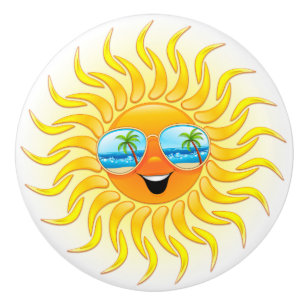 Summer Sun Cartoon with Sunglasses  Ceramic Knob