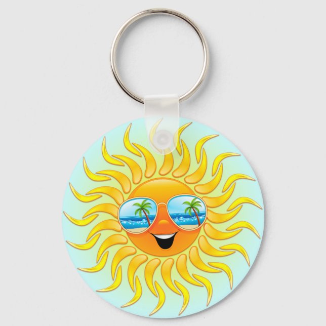 Summer Sun Cartoon with Sunglasses keychain (Front)