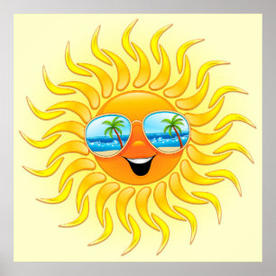 Summer Sun Cartoon with Sunglasses poster