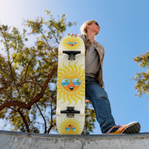 Summer Sun Cartoon with Sunglasses Skateboard