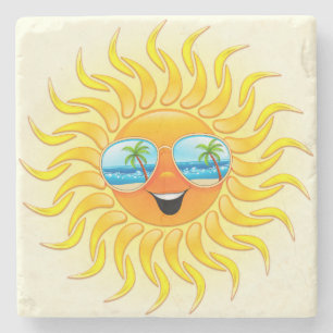 Summer Sun Cartoon with Sunglasses Stone Coaster