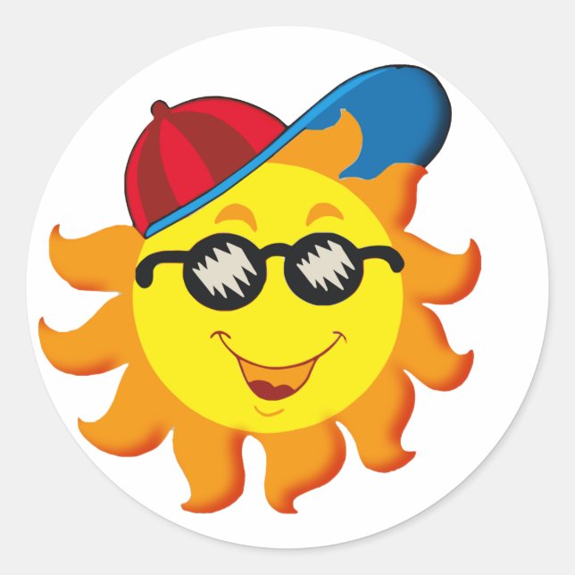Summer Sun in Ballcap & Sunglasses Classic Round Sticker (Front)