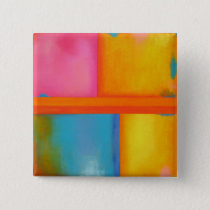 SUMMER, SUN & SEA - Pink Yellow Blue Abstract Art 15 Cm Square Badge