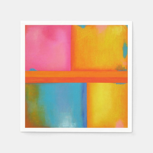 SUMMER, SUN & SEA - Pink Yellow Blue Abstract Art Napkin (Front)