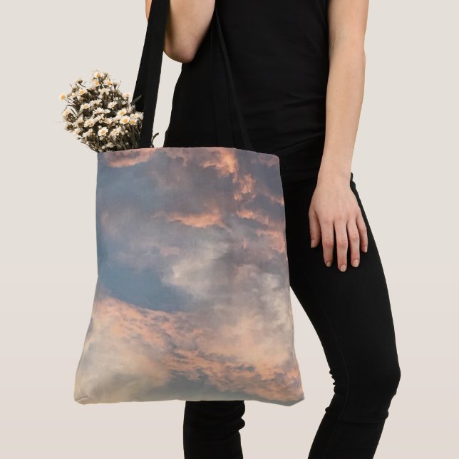 Summer sun setting sky blue,dusty pink,grey,yellow tote bag (Close Up)