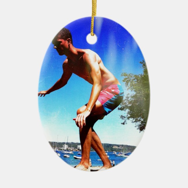 Summer Sun Slacklining Ceramic Tree Decoration (Front)