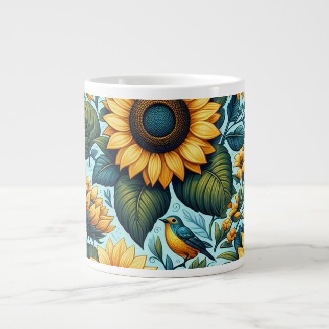 Summer/sunflower/bird Large Coffee Mug (Front)