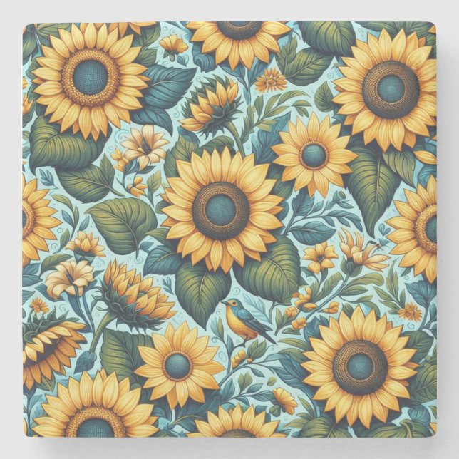 Summer/sunflower/bird Stone Coaster (Front)