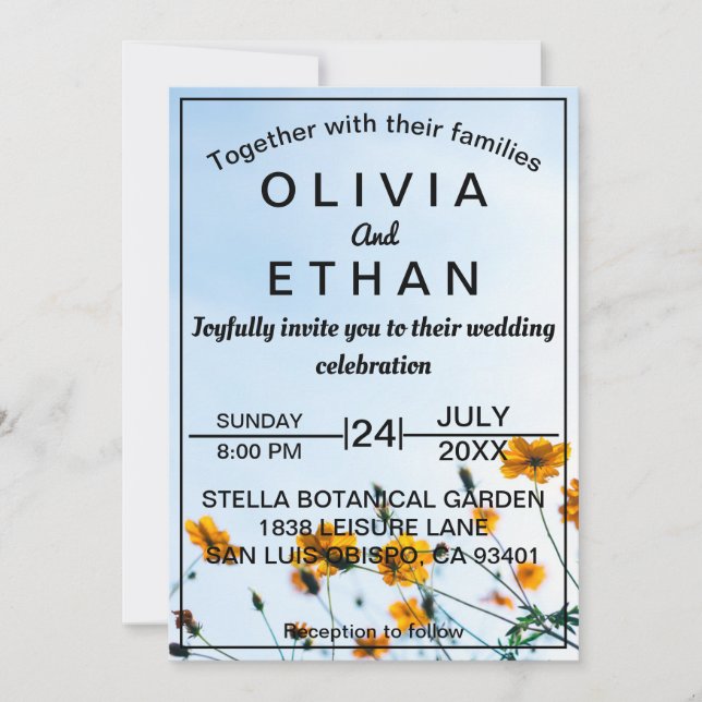 Summer sunflower blue sky Wedding Invitation (Front)